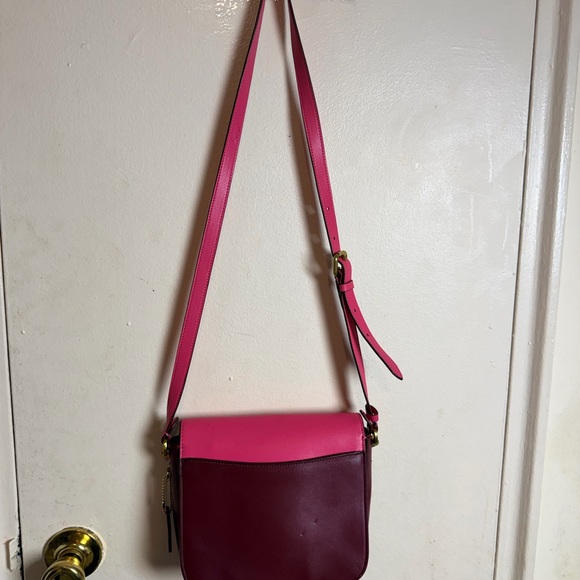 Coach holton color block leather saddle bag in brass pink multi - Picture 2 of 8